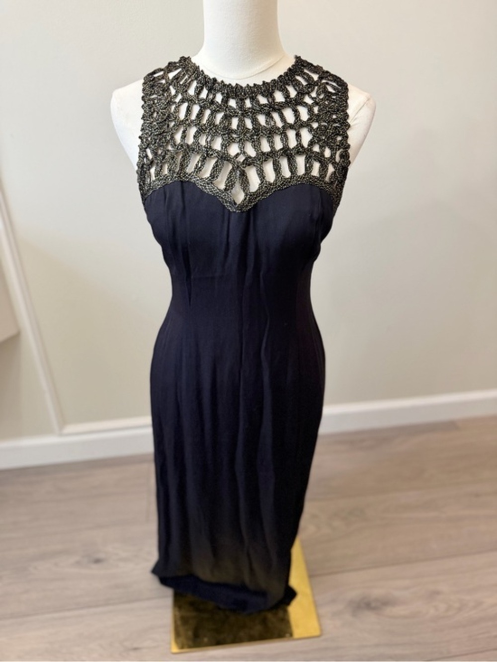Scarlett Black Maxi Dress with Beaded Crochet Yoke Accent